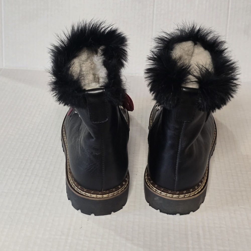 Ammann Splugen Lambsfur Boots Women's Size 38 Black Leather Fur Alpine - Picture 4 of 13